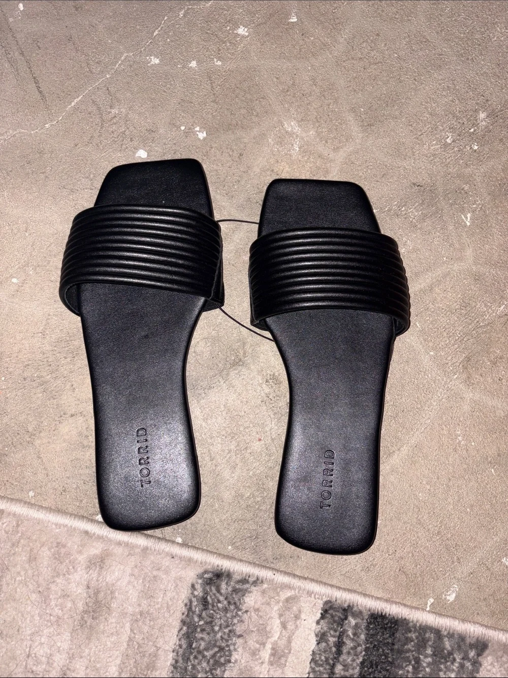 torrid Black Ribbed Single-Strap Square-Toe Slide Sandals